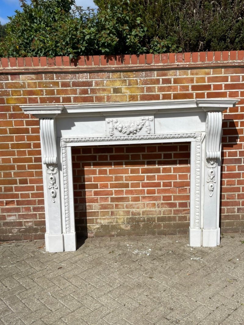 Fine Pair of Large Antique Edwardian Quality Carved White Marble Fireplaces - Image 2